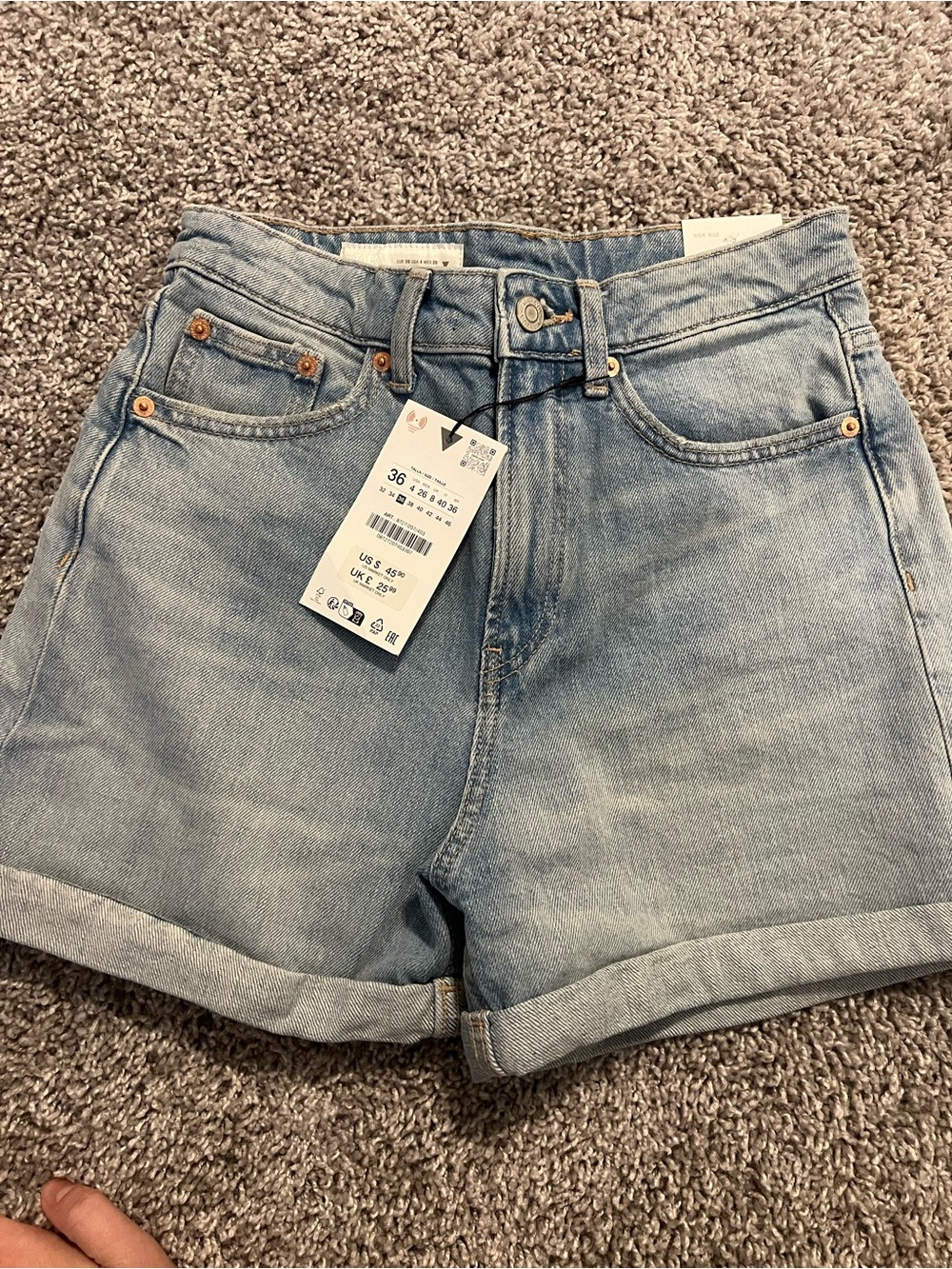Zara Light Blue High-Rise Rolled Hem Denim Shorts